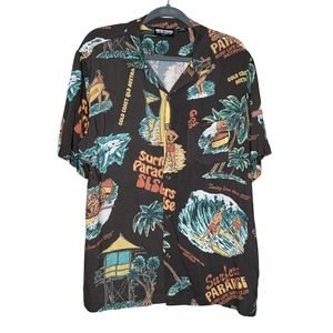 Surfers Paradise Medium Mens Multicolor Palm Tree Short Sleeve Button Up Shirt
